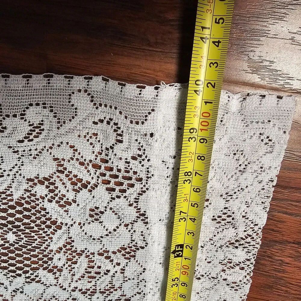 Pair Of Romantic White Floral Lace Curtain Panels - Cottagecore, Country 40x60
